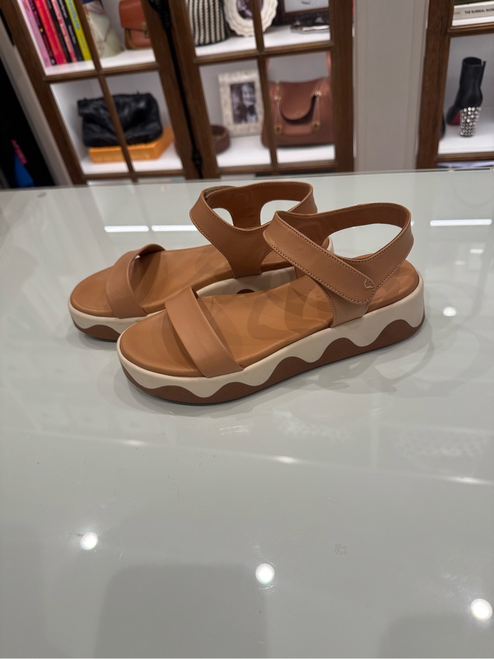 Ancient Greek Sandals Tan Leather Wave Sole Sandals